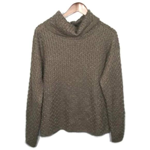 Sonoma Brown & Gold Metallic Textured Turtleneck Sweater Cozy Fall Sz XL - Picture 1 of 6